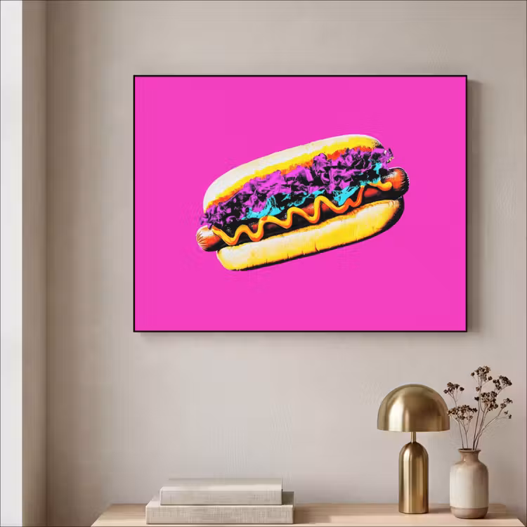 Hotdog - Roze - Retro Textielframe - compleet frame klein -sfeer2