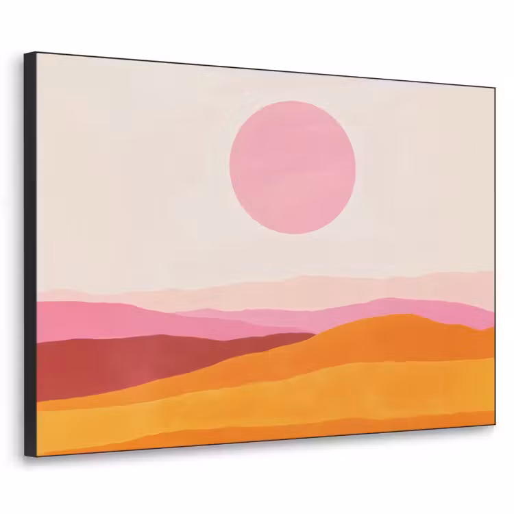 Heuvels - Oranje - Zon - Abstract Textielframe - compleet frame klein -3d