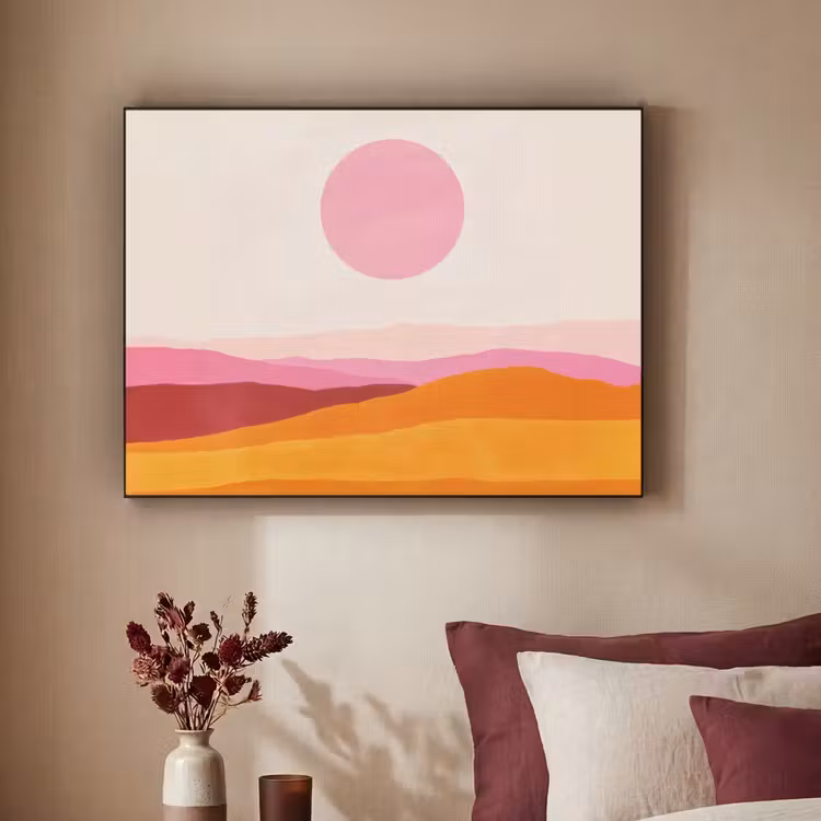 Heuvels - Oranje - Zon - Abstract Textielframe - compleet frame klein -sfeer1