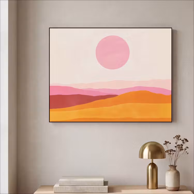 Heuvels - Oranje - Zon - Abstract Textielframe - compleet frame klein -sfeer2