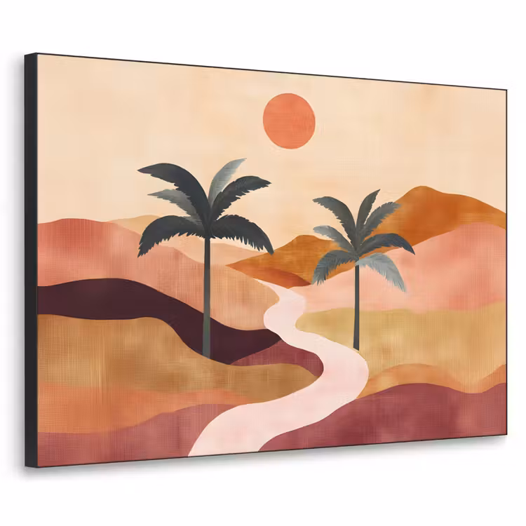 Heuvels - Palmbomen - Abstract Textielframe zwart klein -3d
