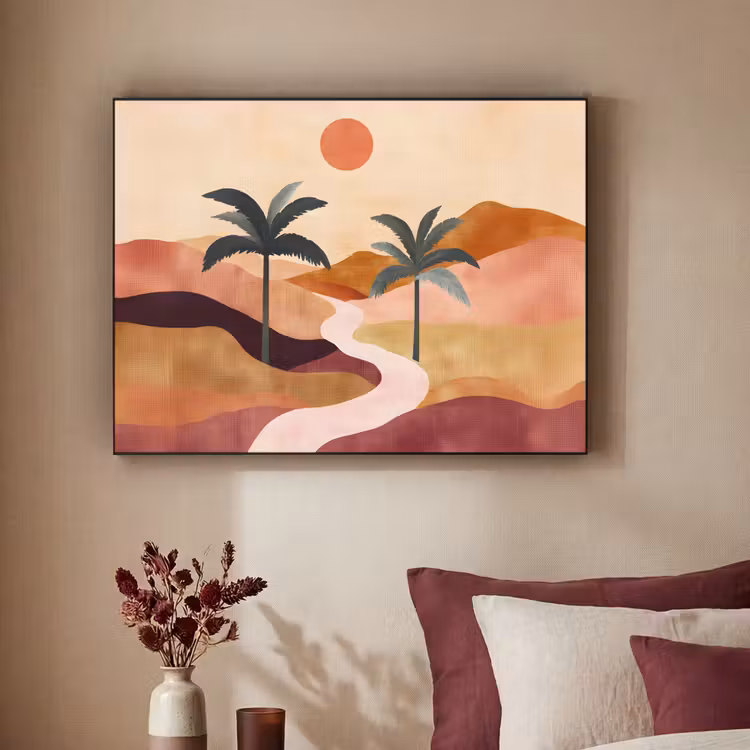 Heuvels - Palmbomen - Abstract Textielframe - compleet frame klein -sfeer1