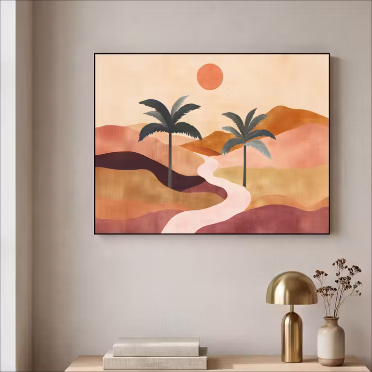 Heuvels - Palmbomen - Abstract Textielframe zwart klein -sfeer2