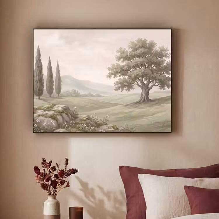 Heuvellandschap - Bomen - Natuur - Groen Textielframe zwart klein -sfeer1