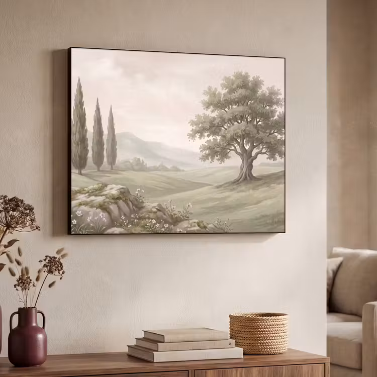 Heuvellandschap - Bomen - Natuur - Groen Textielframe zwart klein -sfeer3