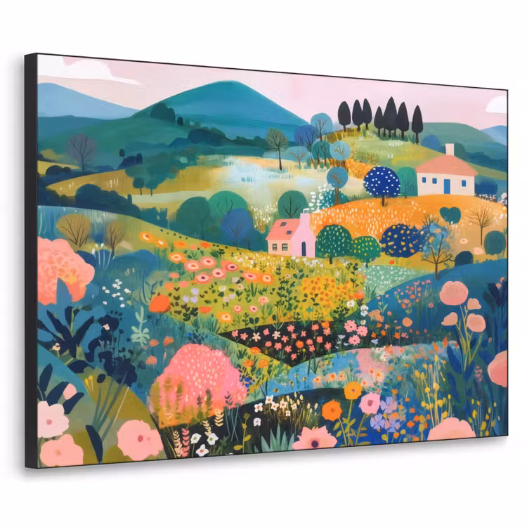 Heuvellandschap - Fantasierijk - Kleurcontrasten Textielframe zwart klein -3d
