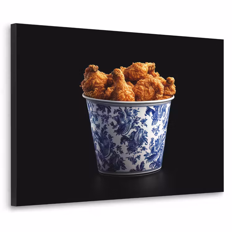 Kip - Bucket - Delfts blauw - Lekker Textielframe zwart klein -3d