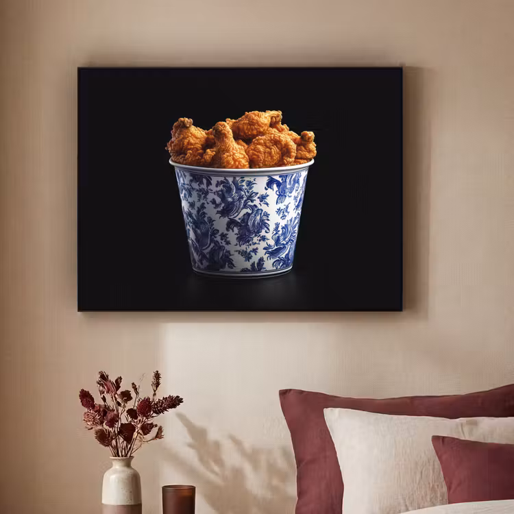 Kip - Bucket - Delfts blauw - Lekker Textielframe zwart klein -sfeer1