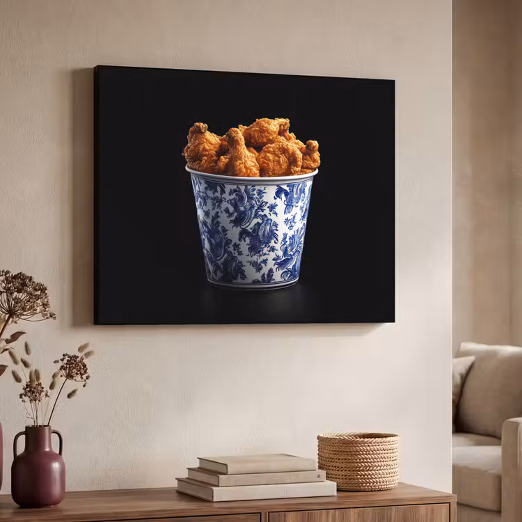 Kip - Bucket - Delfts blauw - Lekker Textielframe zwart klein -sfeer3