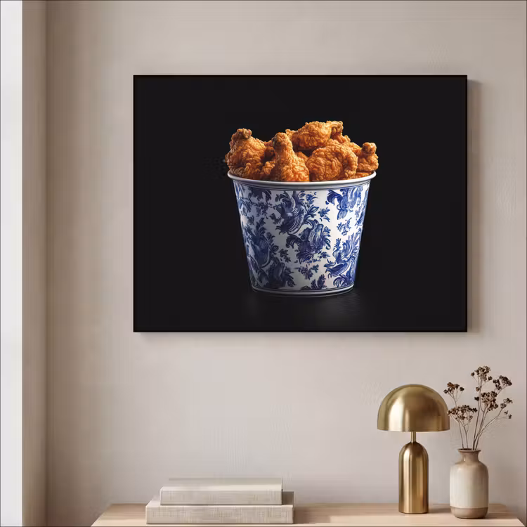 Kip - Bucket - Delfts blauw - Lekker Textielframe zwart klein -sfeer2