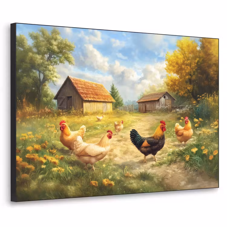 Kippen - Landelijke rust - Natuur Textielframe zwart klein -3d