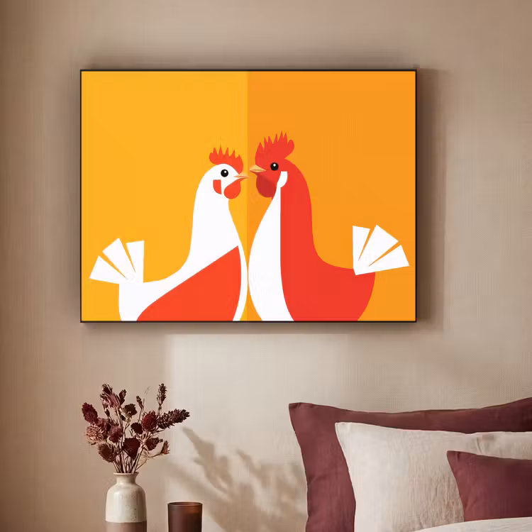 Kippen - Oranje - Vlakken Textielframe - compleet frame klein -sfeer1