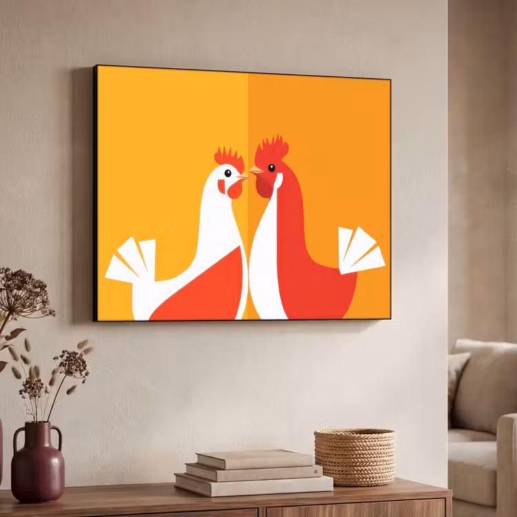 Kippen - Oranje - Vlakken Textielframe - compleet frame klein -sfeer3