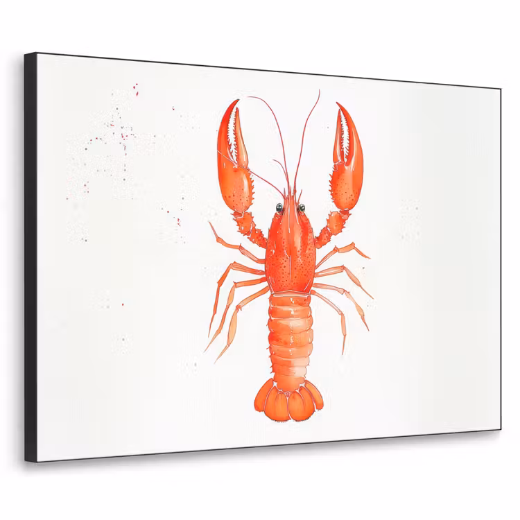 Kreeft - Waterverf - Aquarel - Oranje Textielframe zwart klein -3d