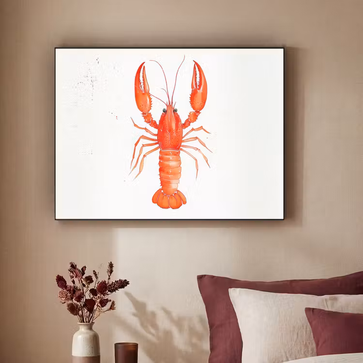 Kreeft - Waterverf - Aquarel - Oranje Textielframe zwart klein -sfeer1
