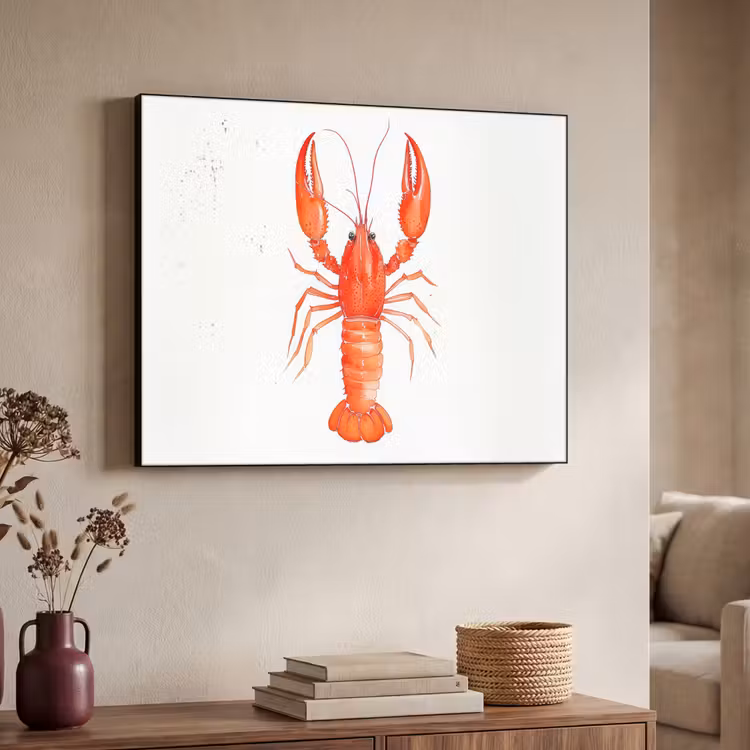 Kreeft - Waterverf - Aquarel - Oranje Textielframe zwart klein -sfeer3