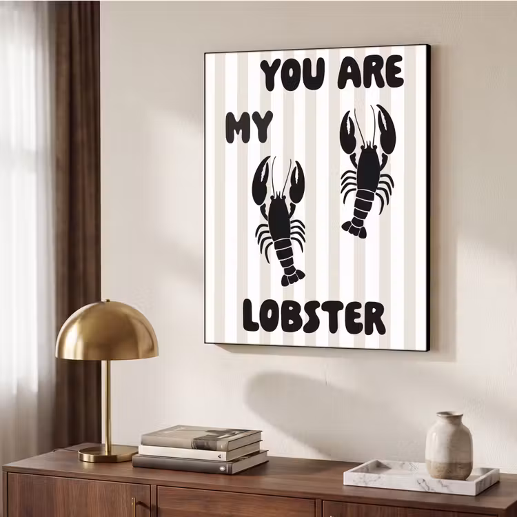 Lobster - Beige - Minimalistisch Textielframe zwart klein -sfeer3
