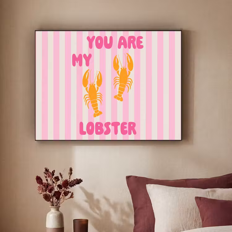 Lobster - Love - Valentijn Textielframe zwart klein -sfeer1