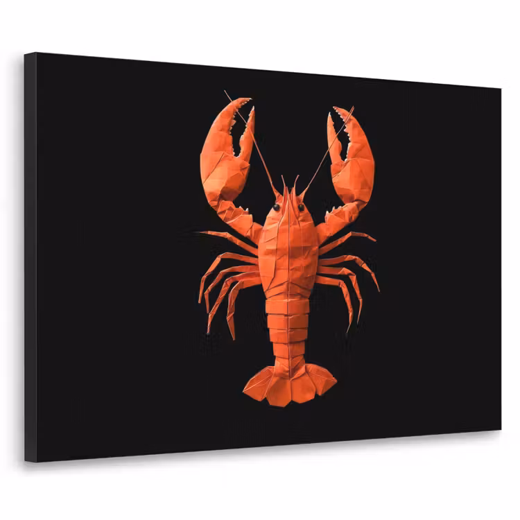 Kreeft - Papier - Origami papier - Rood Textielframe zwart klein -3d