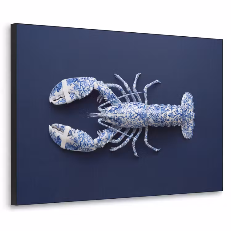 Art Frame - Hummer - Porzellan - Delfter Blau - Kreeft - Porselein - Delfts - Blauw Textielframe zwart klein