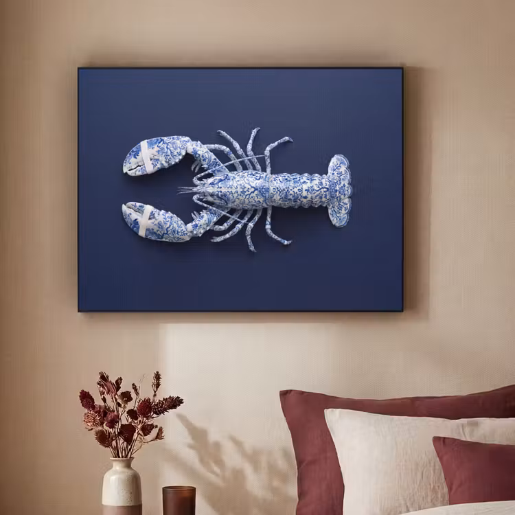 Art Frame - Hummer - Porzellan - Delfter Blau - Kreeft - Porselein - Delfts - Blauw Textielframe zwart klein