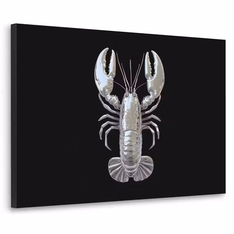 Kreeft - Zilver - Metallic - Luxe Textielframe zwart klein -3d