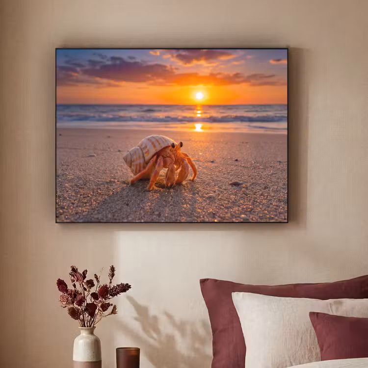 Kreeft - Strand - Natuur - Zonsondergang - Oranje Textielframe zwart klein -sfeer1