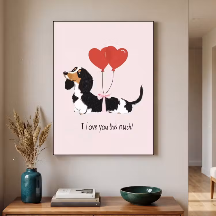 Hond - Teckel - Valentijn - Love Textielframe zwart klein -sfeer1