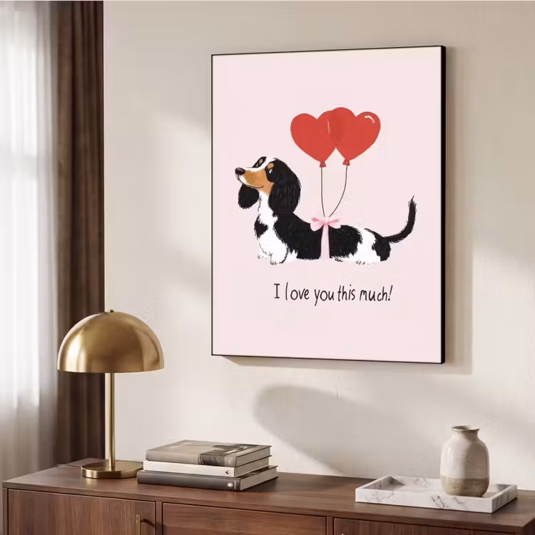 Hond - Teckel - Valentijn - Love Textielframe zwart klein -sfeer3