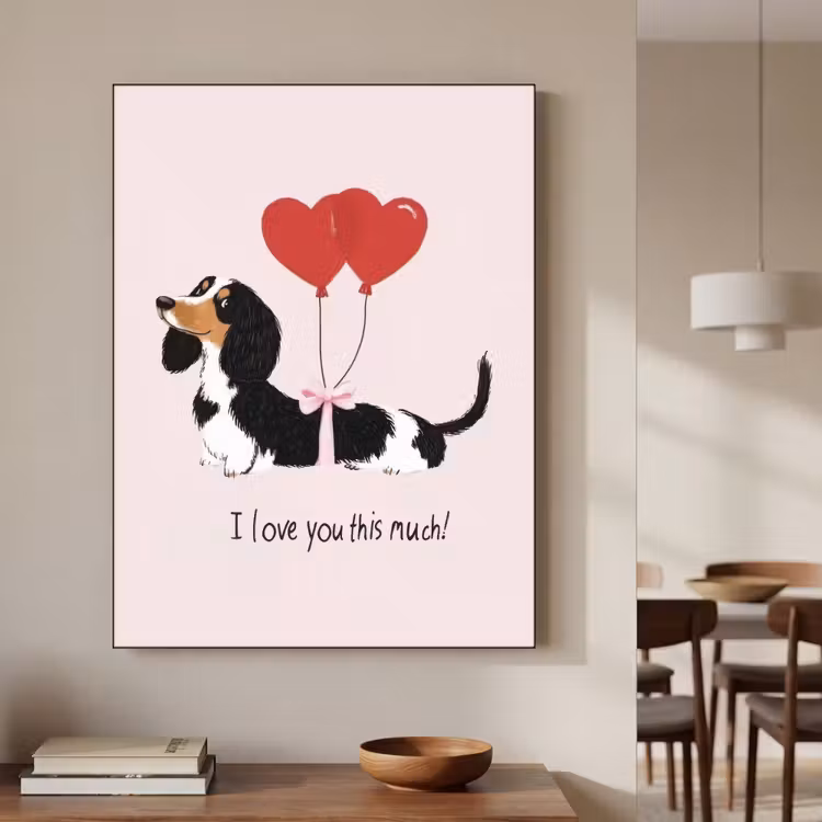 Hond - Teckel - Valentijn - Love Textielframe zwart klein -sfeer2