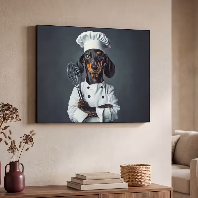 Hond - Garde - Kok Textielframe zwart klein -sfeer3