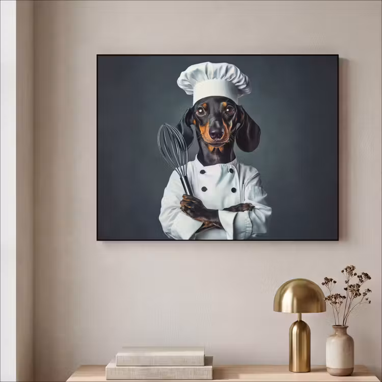 Hond - Garde - Kok Textielframe zwart klein -sfeer2