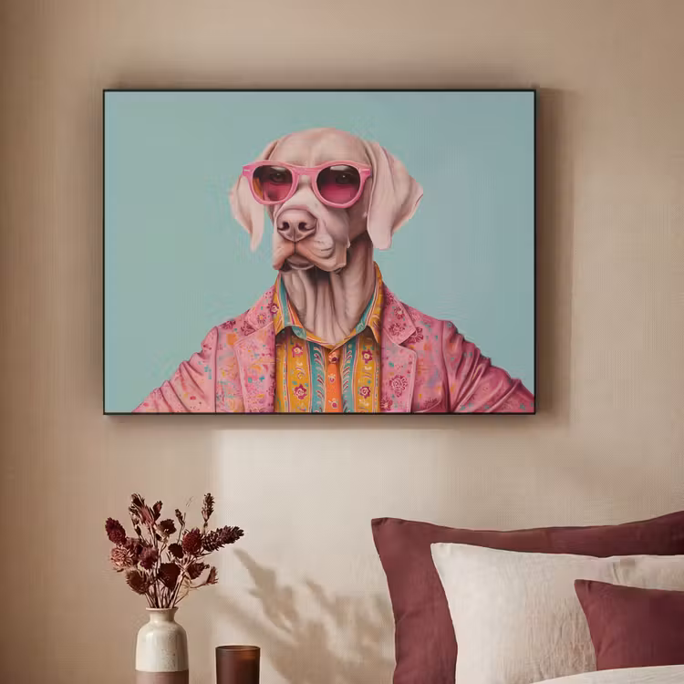 Hond - Overhemd - Bloemen - Bril Textielframe zwart klein -sfeer1