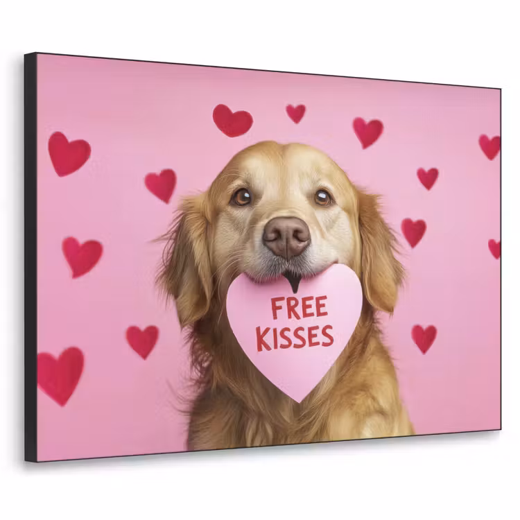 Hond - Kiss- Valentijn - Hartjes Textielframe zwart klein -3d