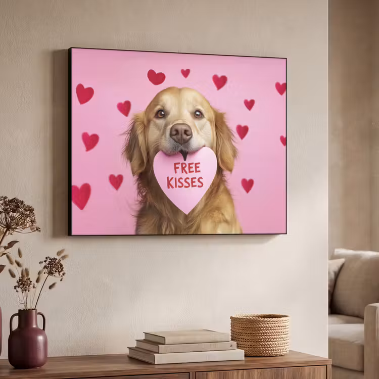 Hond - Kiss- Valentijn - Hartjes Textielframe - compleet frame klein -sfeer3