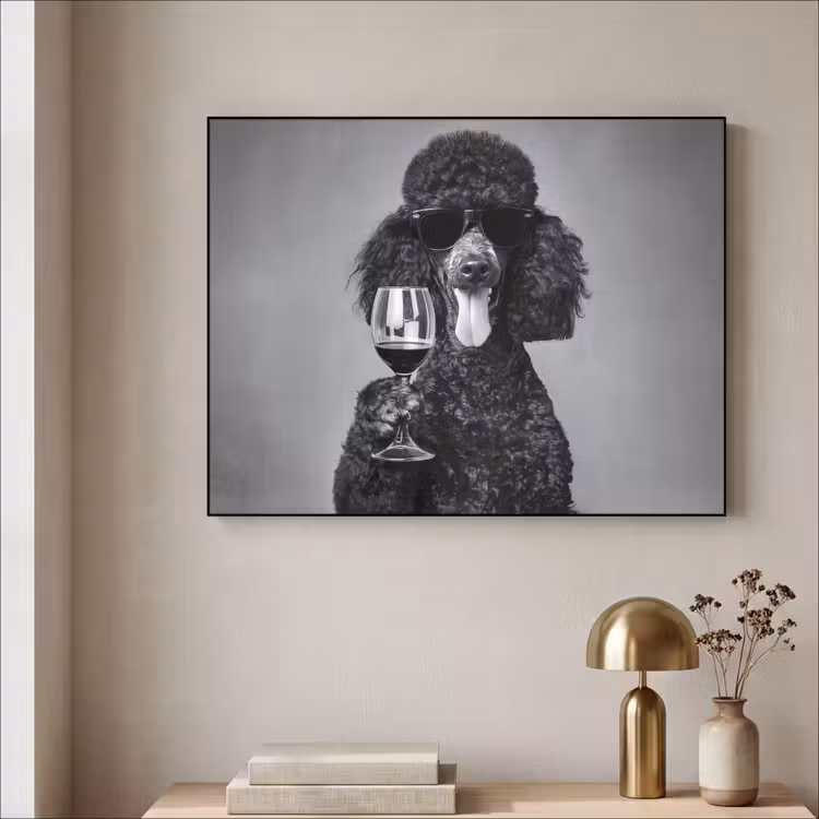 Hond - Krullen - Zonnebril - Wijn Textielframe - compleet frame klein -sfeer2