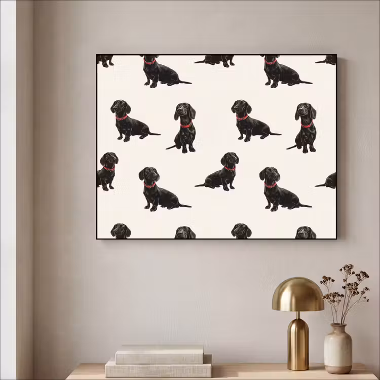 Hond - Patroon - Zwart Textielframe zwart klein 947 -sfeer2