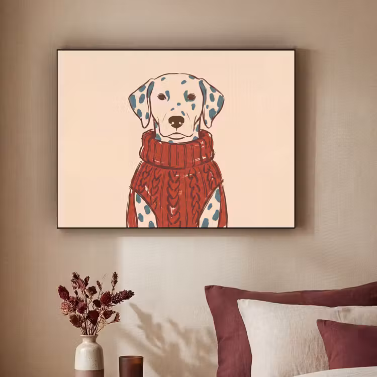 Hond - Trui - Winter - Dieren - Rood Textielframe zwart klein -sfeer1