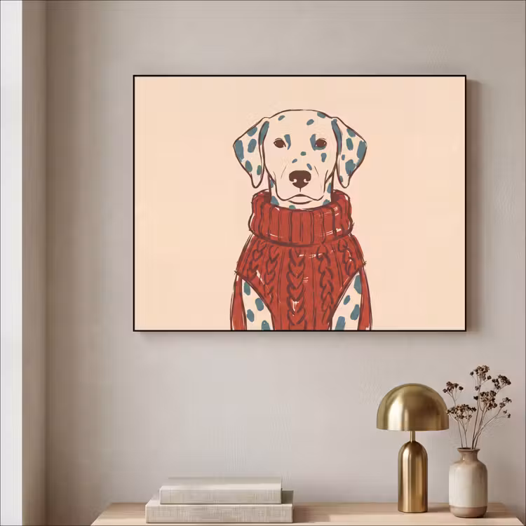Hond - Trui - Winter - Dieren - Rood Textielframe zwart klein -sfeer2