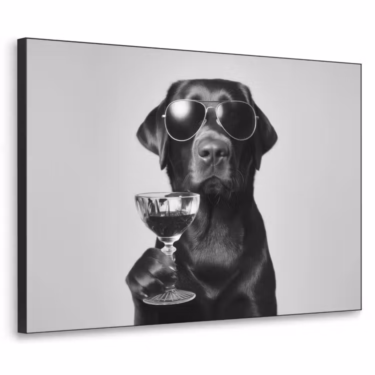 Hond - Zwart - Wijnglas - Zonnebril Textielframe - compleet frame klein -3d