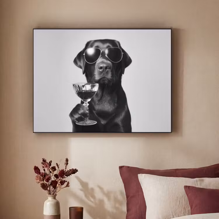 Hond - Zwart - Wijnglas - Zonnebril Textielframe - compleet frame klein -sfeer1