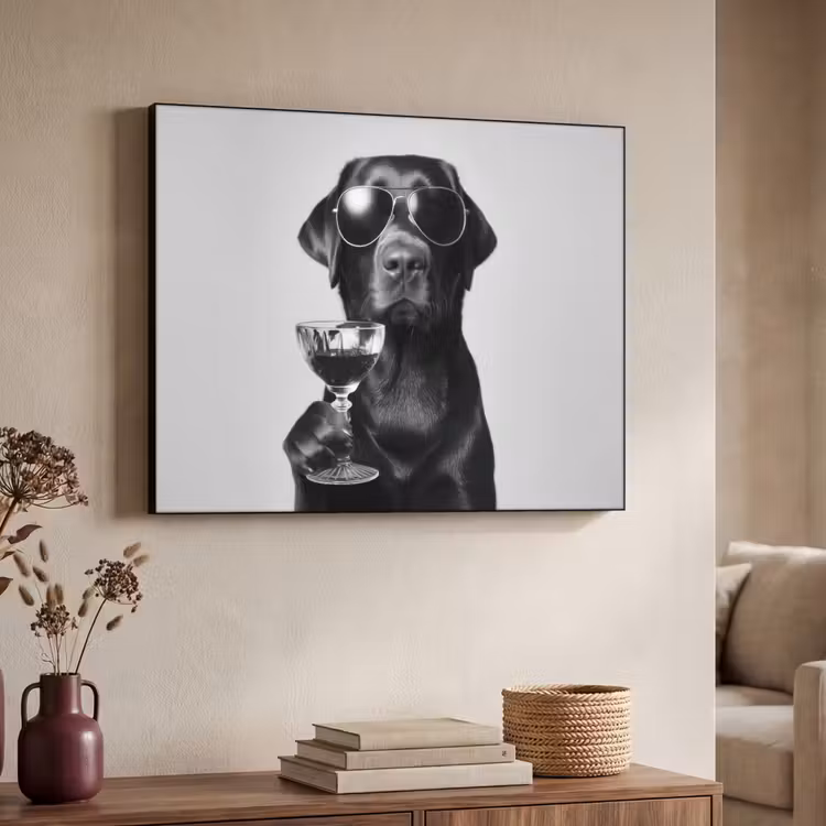 Hond - Zwart - Wijnglas - Zonnebril Textielframe - compleet frame klein -sfeer3