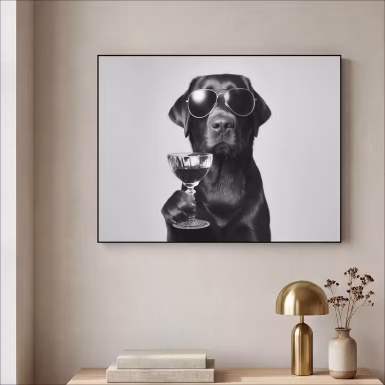 Hond - Zwart - Wijnglas - Zonnebril Textielframe - compleet frame klein -sfeer2