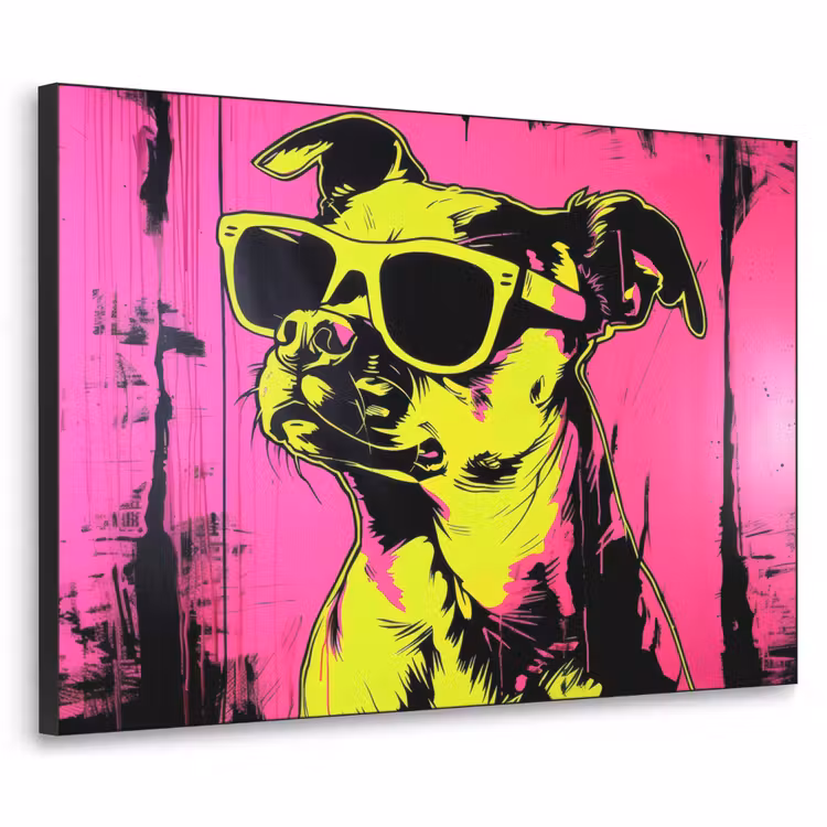 Hond - Zonnebril - Roze - Art Textielframe zwart klein -3d