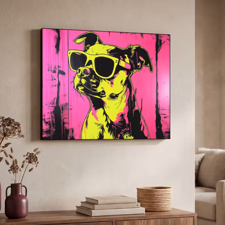 Hond - Zonnebril - Roze - Art Textielframe - compleet frame klein -sfeer3