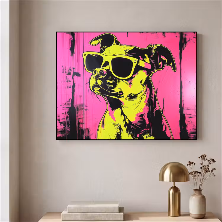 Hond - Zonnebril - Roze - Art Textielframe - compleet frame klein -sfeer2
