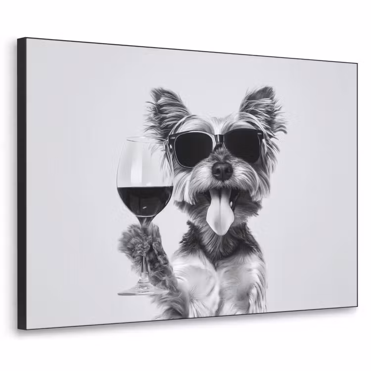 Hondje - Wijnglas - Zonnebril - Enthousiast Textielframe - compleet frame klein -3d