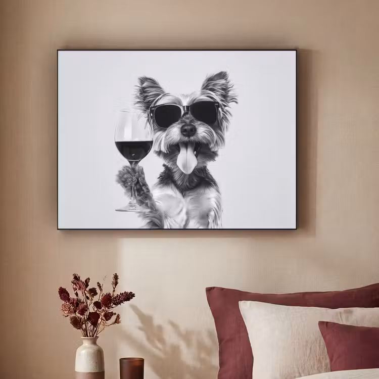 Hondje - Wijnglas - Zonnebril - Enthousiast Textielframe zwart klein -sfeer1