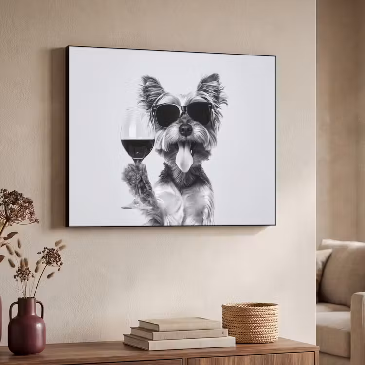 Hondje - Wijnglas - Zonnebril - Enthousiast Textielframe zwart klein -sfeer3