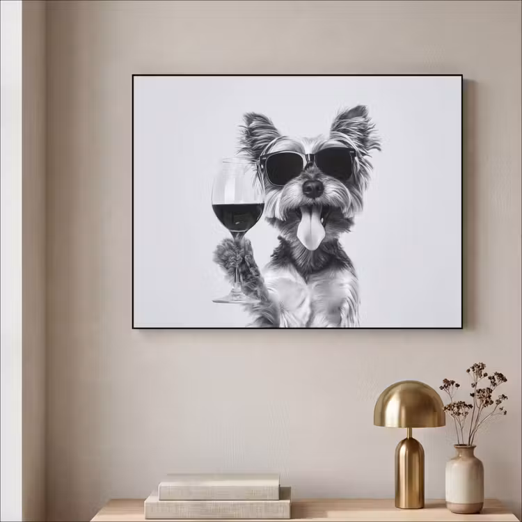 Hondje - Wijnglas - Zonnebril - Enthousiast Textielframe zwart klein -sfeer2